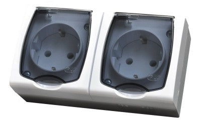 Ospel Madera Double Socket Opbouw   - IP44 - Wit en Blauw - 130x46x70mm (LxBxH))-5907577450700